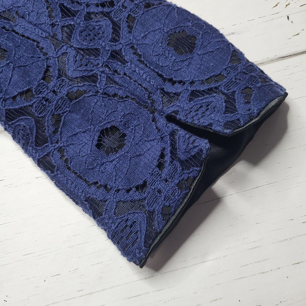 Chico's‎ Lace Overlay Blazer Jacket Casablanca Blue Black Lined Large 12 2 - Picture 6 of 10